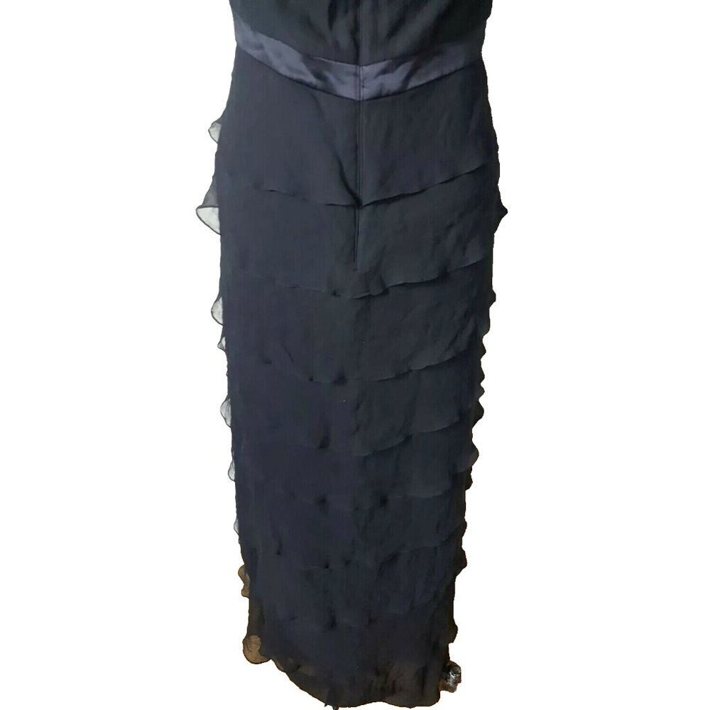 TADASHI Shoji vintage silk maxi black tiered ruffle halter cocktail dress gown - Picture 9 of 12